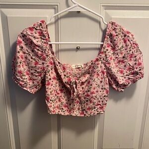 Floral Pink Puff Sleeve Crop Top